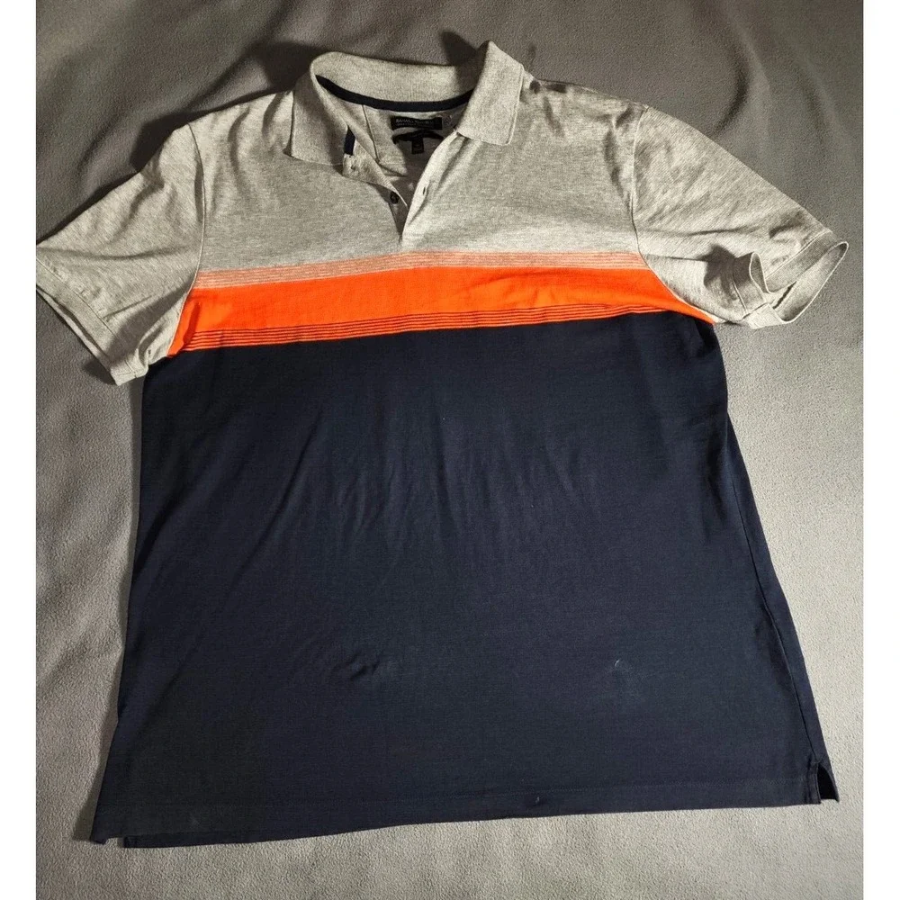 Banana Republic Shirt Mens XL Blue Orange Colorblock Short Sleeve Quarter Button